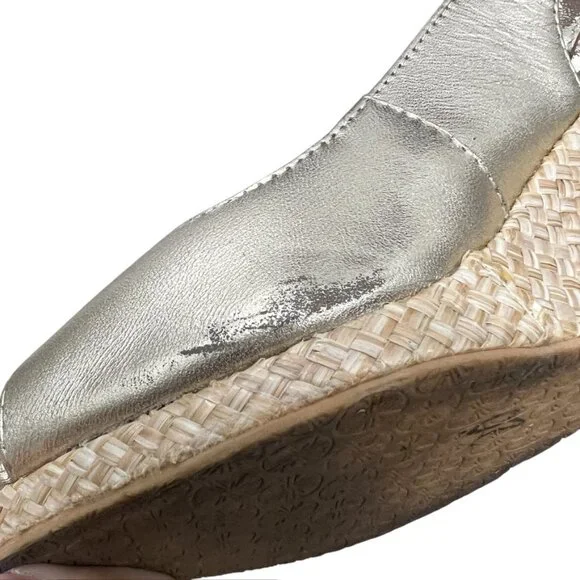 Lilly Pulitzer Gigi Leather Slingback Open Toe Gold Wedge Sandals Women's Sz 7. - Picture 7 of 14